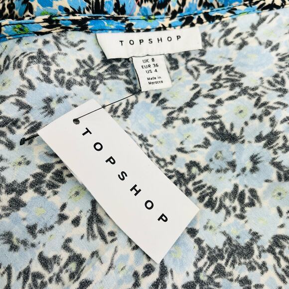 TopShop Blue Black Floral Sleeveless Tie Back V-Neck Shorts Romper 4/Small NWT - Picture 4 of 13